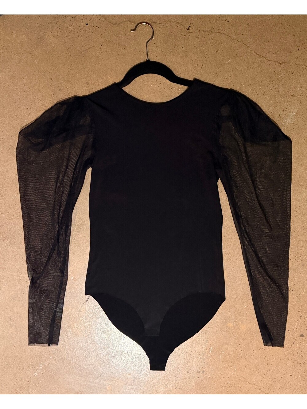 Zara Black Bodysuit with Sheer Sleeves and Statement Shoulders